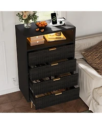 homfan 4 Drawers Dresser 28" Wooden Unit with Led and Charging, Fluted Night Stand Handle, Modern Dressers for Closet, Living Room, Hallway