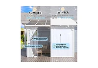 Aecojoy 10' x 10' Wall Mounted Hardtop Gazebo Lean to Metal Pergola with Curtains Netting Patio