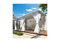 Aecojoy 16' x 10'Wall Mounted Hardtop Gazebo Lean to Metal Pergola with Curtains Netting Patio