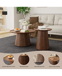 Streamdale Furniture Set of 2 Round Wooden Coffee Tables, Modern Walnut Finish