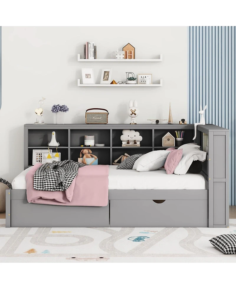 Streamdale Furniture Wooden Full Size Daybed with 2 Drawers, Storage Shelf, and Usb Ports