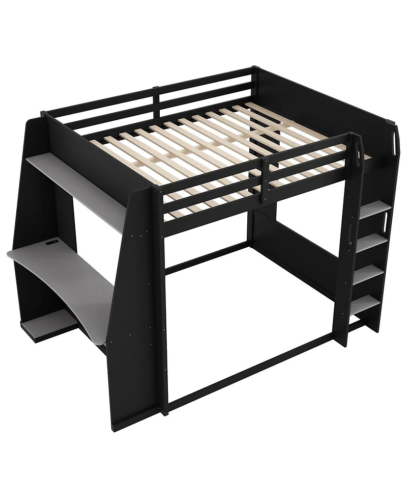 Streamdale Furniture Queen Size Wooden Gaming Bunk Bed with Desk, Storage