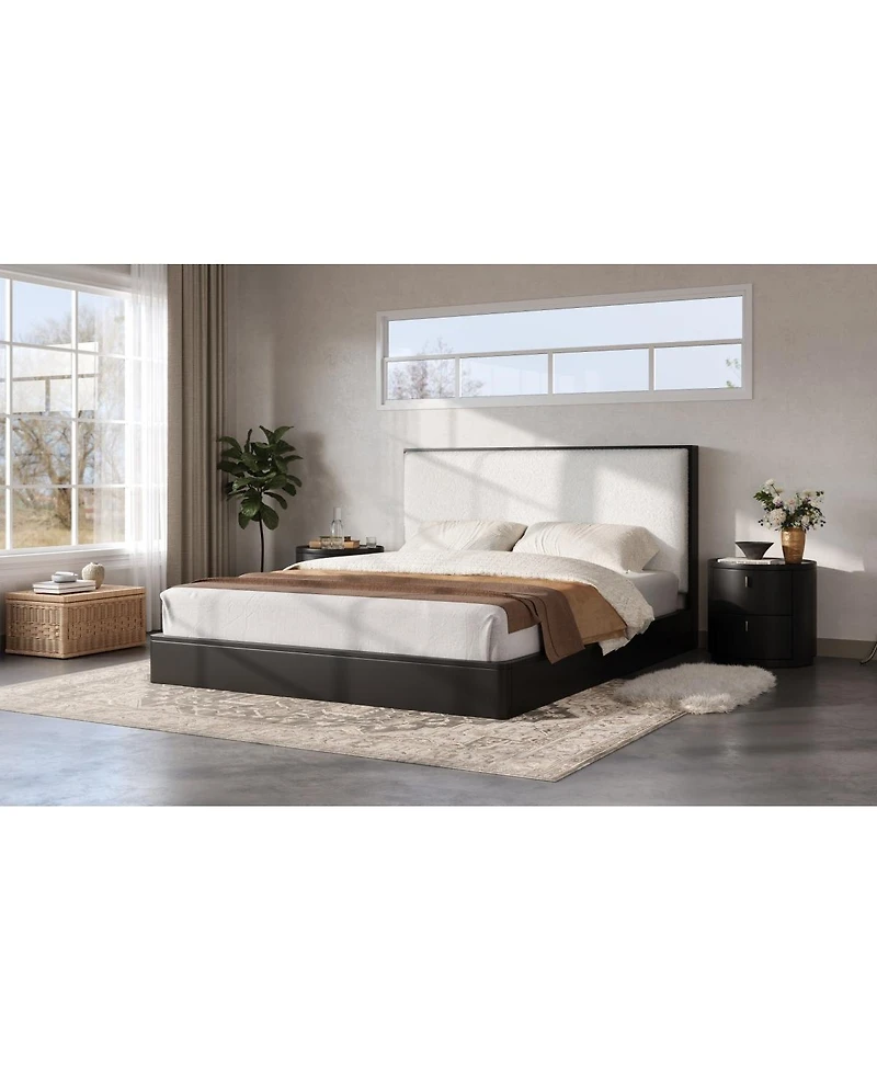 Streamdale Furniture Solid Wood Queen Platform Bed with Boucle Upholstered Headboard