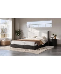 Streamdale Furniture Solid Wood Queen Platform Bed with Boucle Upholstered Headboard