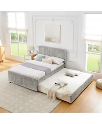 Streamdale Furniture Full Size Vertical Striped Upholstered Pull-out Trundle Bed
