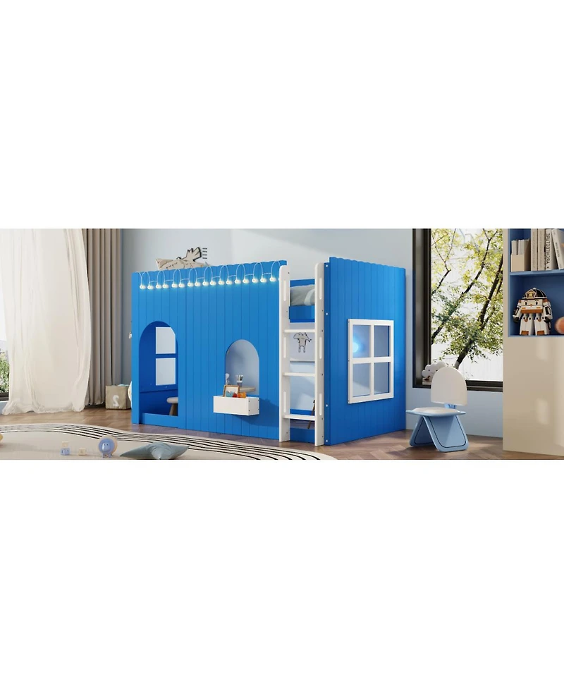 Streamdale Furniture Twin Size Kids Loft Bed with Warm Led Light String