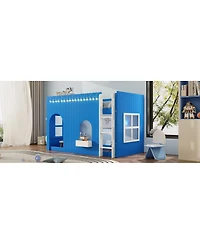 Streamdale Furniture Twin Size Kids Loft Bed with Warm Led Light String