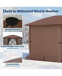 homfan 11.5/13 feet Hexagonal Gazebo Canopy with Removable Roof, Mesh and Wind Cloths