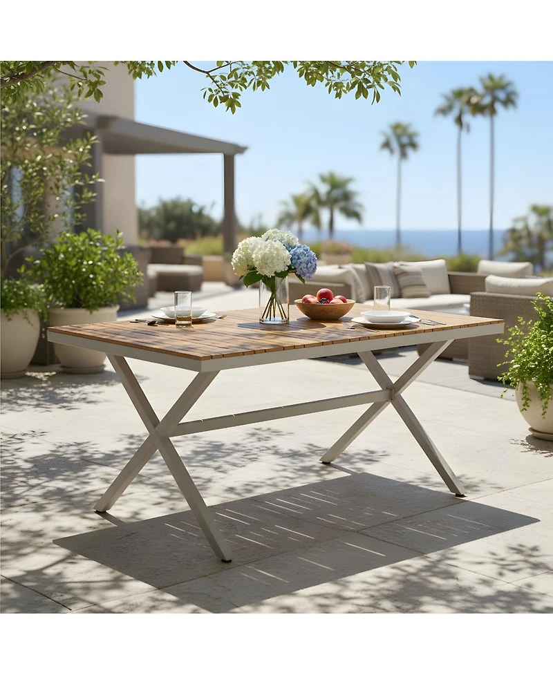 Streamdale Furniture Teak Wood and Steel Rectangular Outdoor Dining Table