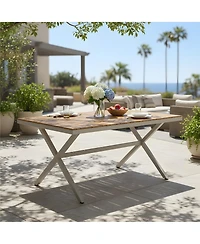 Streamdale Furniture Teak Wood and Steel Rectangular Outdoor Dining Table
