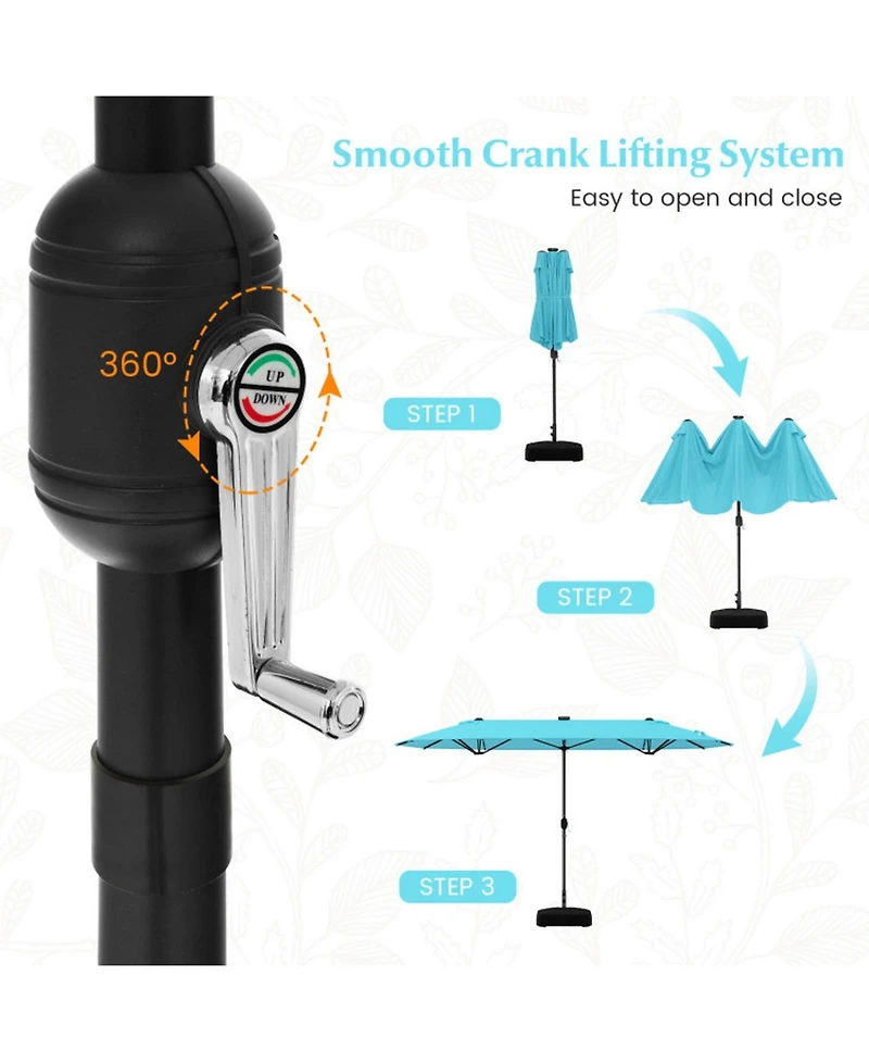 Sugift 13feet Double-Sided Patio Umbrella with Solar Lights for Garden Pool Backyard
