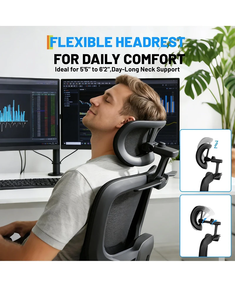 homfan Ergonomic Mesh High-Back Office Chair with Adjustable Lumbar, 4D Flip Arms, 3D Headrest, 3-Level Tilt