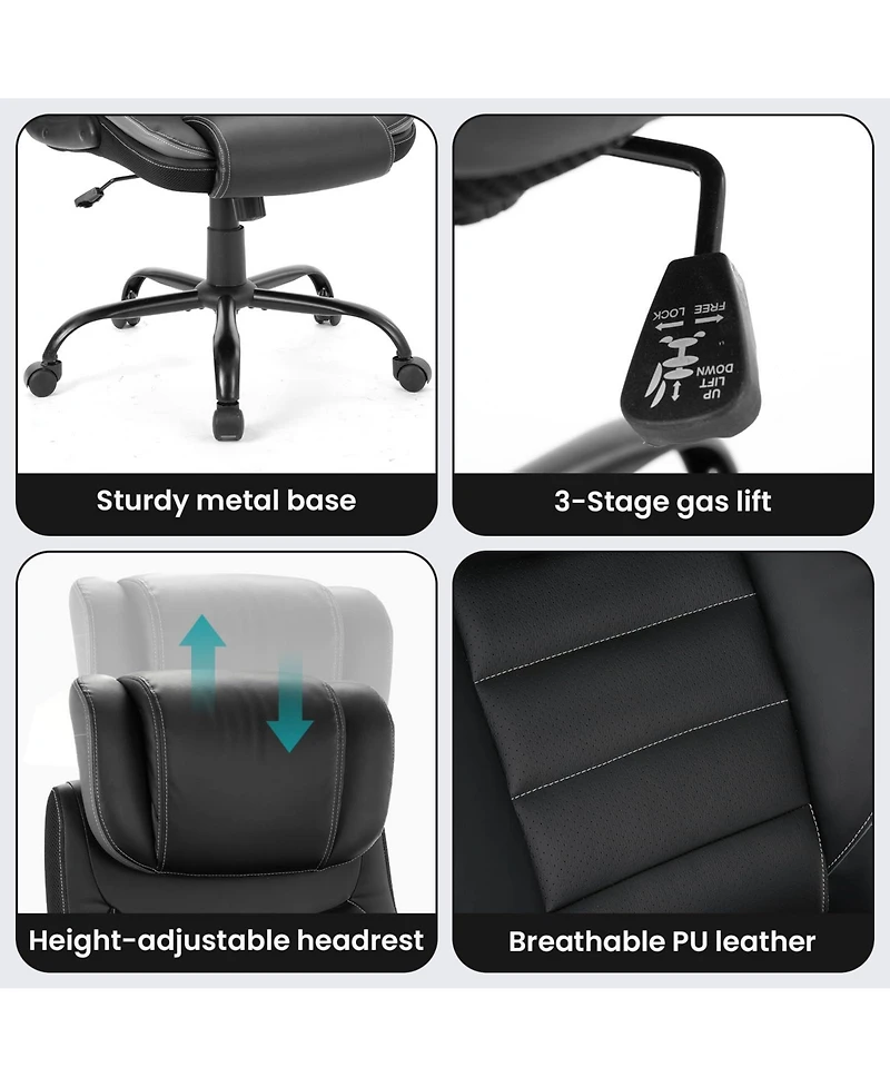 homfan Ergonomic Executive Chair with Spring Lumbar Support, Adjustable Headrest, Flip-Up Arms, Recline, 350 lb Capacity