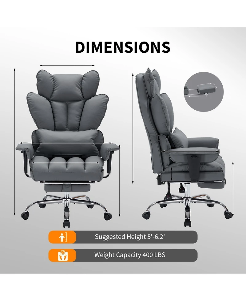 homfan Big and Tall Ergonomic Office Chair with High-Back Pu Leather, Lumbar Support, Adjustable Recline and Footrest