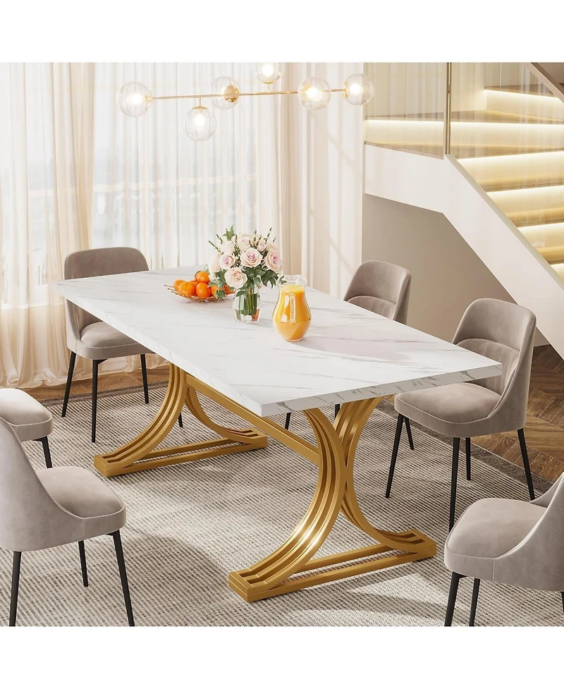 Tribesigns 63' Dinning Table,for 4-6,Luxrious Design,Faux Marble Tabletop,Sleek Metal Legs,Ideal for Kitchens.No chairs attached