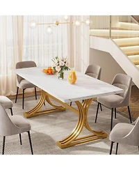 Tribesigns 63' Dinning Table,for 4-6,Luxrious Design,Faux Marble Tabletop,Sleek Metal Legs,Ideal for Kitchens.No chairs attached