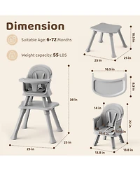 Kinder King 8-in-1 Baby High Chair Converts to Booster Seat and Kids Table Set with Removable Tray