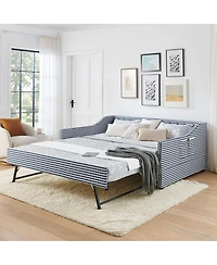 Streamdale Furniture Upholstered Full-Size Convertible Daybed with Trundle and Side Storage