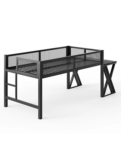 Streamdale Furniture Twin Xl Gaming Loft Bed with Desk, Led Lights, Usb Ports and Staircase