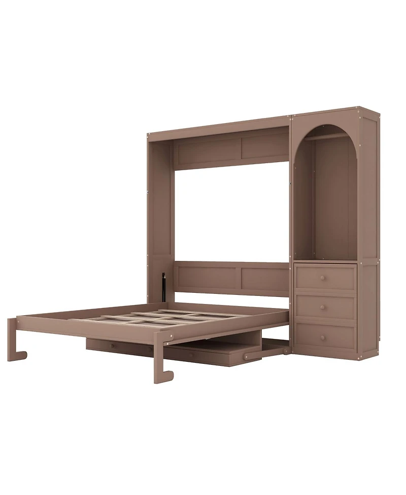 Streamdale Furniture Queen Size Murphy Bed with Storage, Led Lights, and 3 Drawers