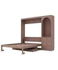 Streamdale Furniture Queen Size Murphy Bed with Storage, Led Lights, and 3 Drawers