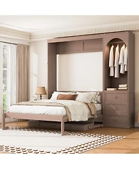 Streamdale Furniture Queen Size Murphy Bed with Storage, Led Lights, and 3 Drawers