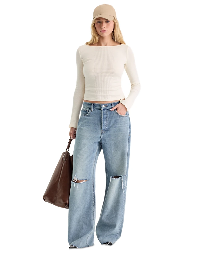Good American Women's Boat-Neck Long-Sleeve Top