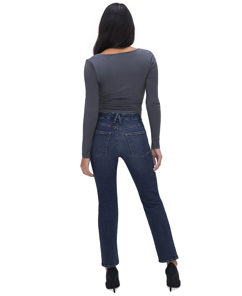 Good American Petite Mid-Rise Slim Straight Ankle Jeans