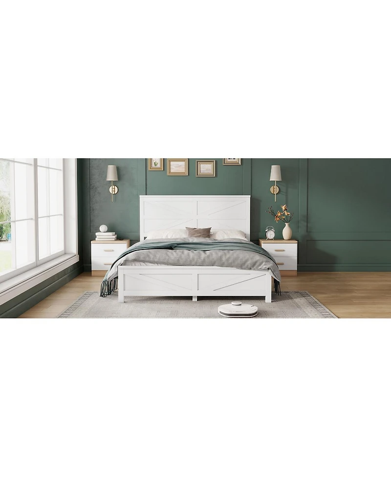 Streamdale Furniture Farmhouse Queen Bed with Barn Door Headboard and Footboard