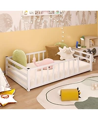 Streamdale Furniture Twin Size Metal Floor Bed with Guardrails