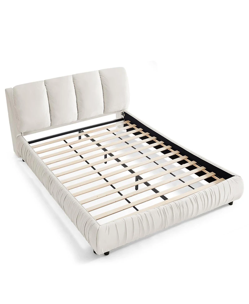 Streamdale Furniture Queen Size Upholstered Bed Frame, Modern Minimalist Velvet Bed