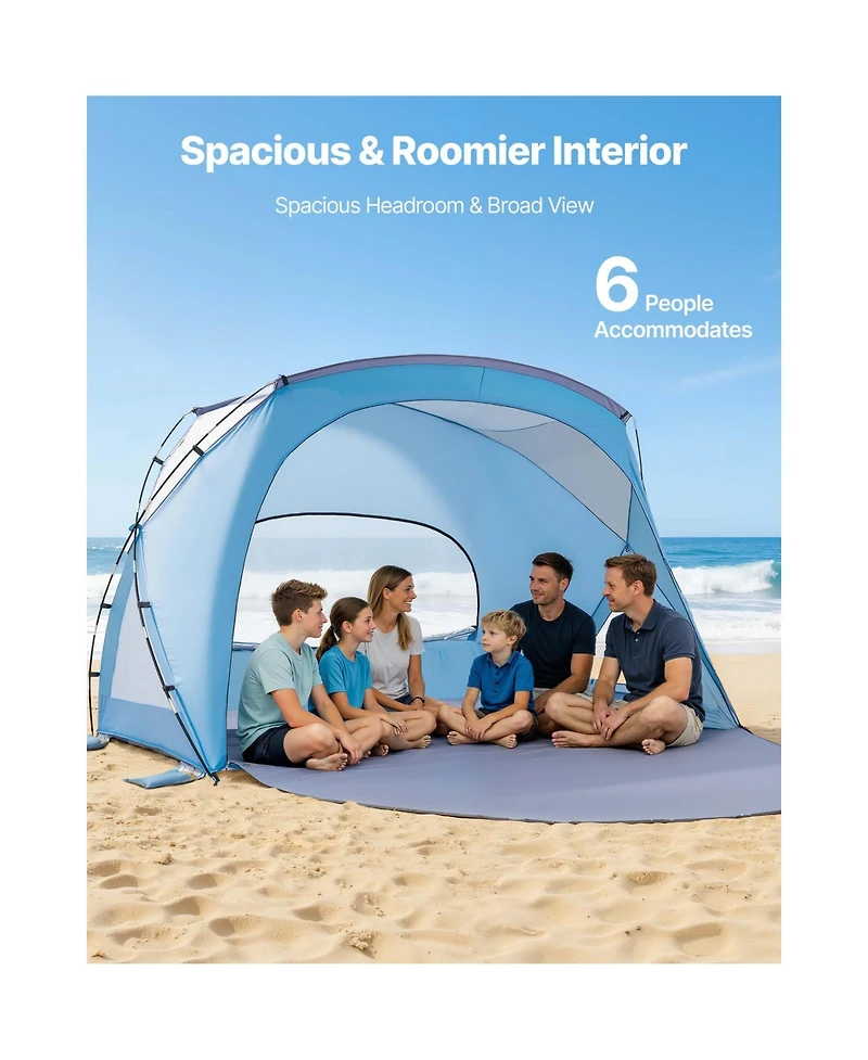 Zeny Beach Tent Sun Shelter for 6 Person, Upf 50 Plus Protection, Portable Sun Shade Canopy with Carrying Bag and Sand Pockets