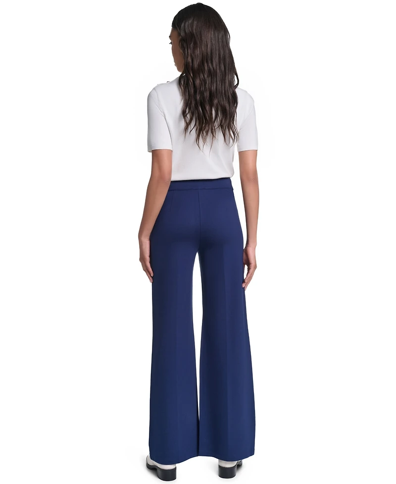 Karl Lagerfeld Paris Women's Side-Button Wide-Leg Ponte Pants