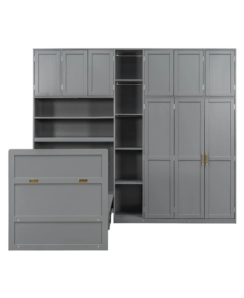 Streamdale Furniture Twin Murphy Cabinet Bed with Wardrobe, Storage Shelves and Led Lighting