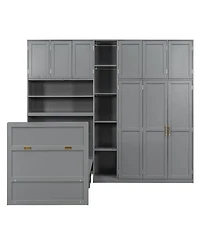 Streamdale Furniture Twin Murphy Cabinet Bed with Wardrobe, Storage Shelves and Led Lighting