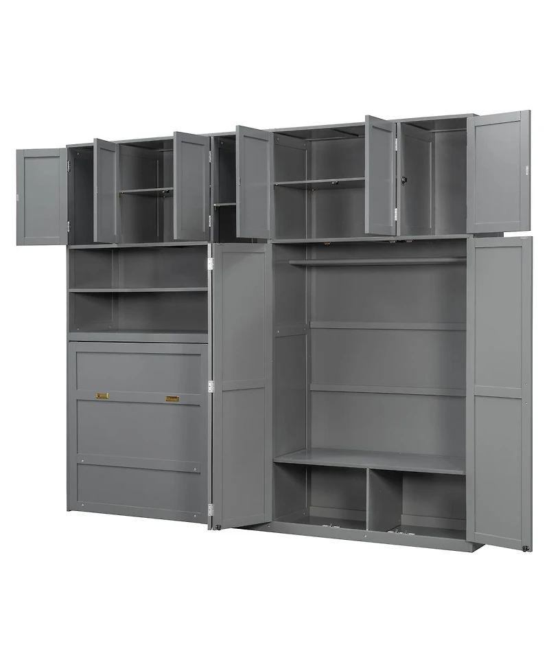 Streamdale Furniture Twin Murphy Cabinet Bed with Wardrobe, Storage Shelves and Led Lighting
