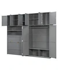 Streamdale Furniture Twin Murphy Cabinet Bed with Wardrobe, Storage Shelves and Led Lighting