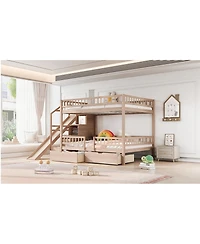 Streamdale Furniture Full over Full Bunk Bed with Storage Staircase, Slide and 2 Drawers