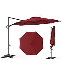 Sugift Offset Cantilever Patio Umbrella with Six-Angle Tilt and 360 Rotation