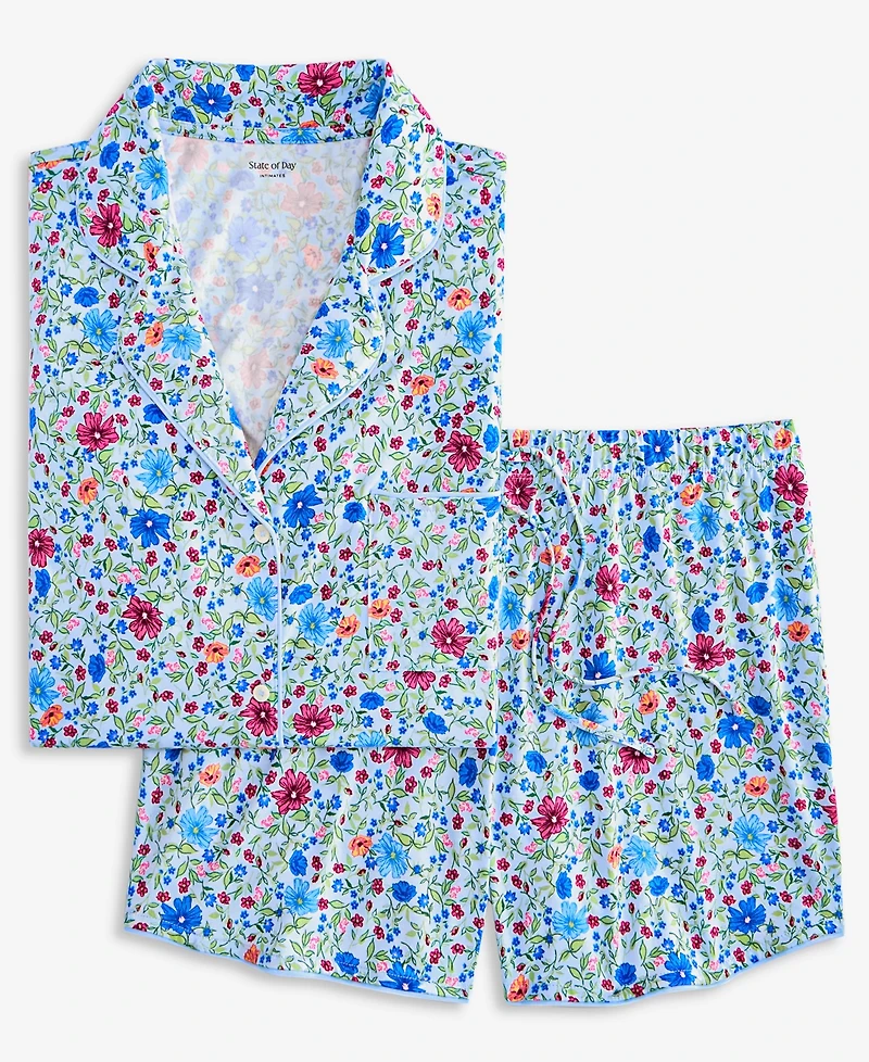 State of Day Women's 2-Pc. Short-Sleeve Notched-Collar Pajama Set Xs-3X, Created for Macy's