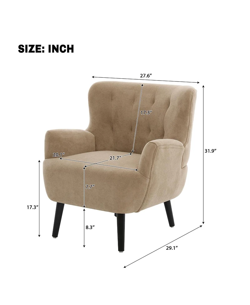 Streamdale Furniture Modern Upholstered Accent Armchair with Rubber Wood Legs