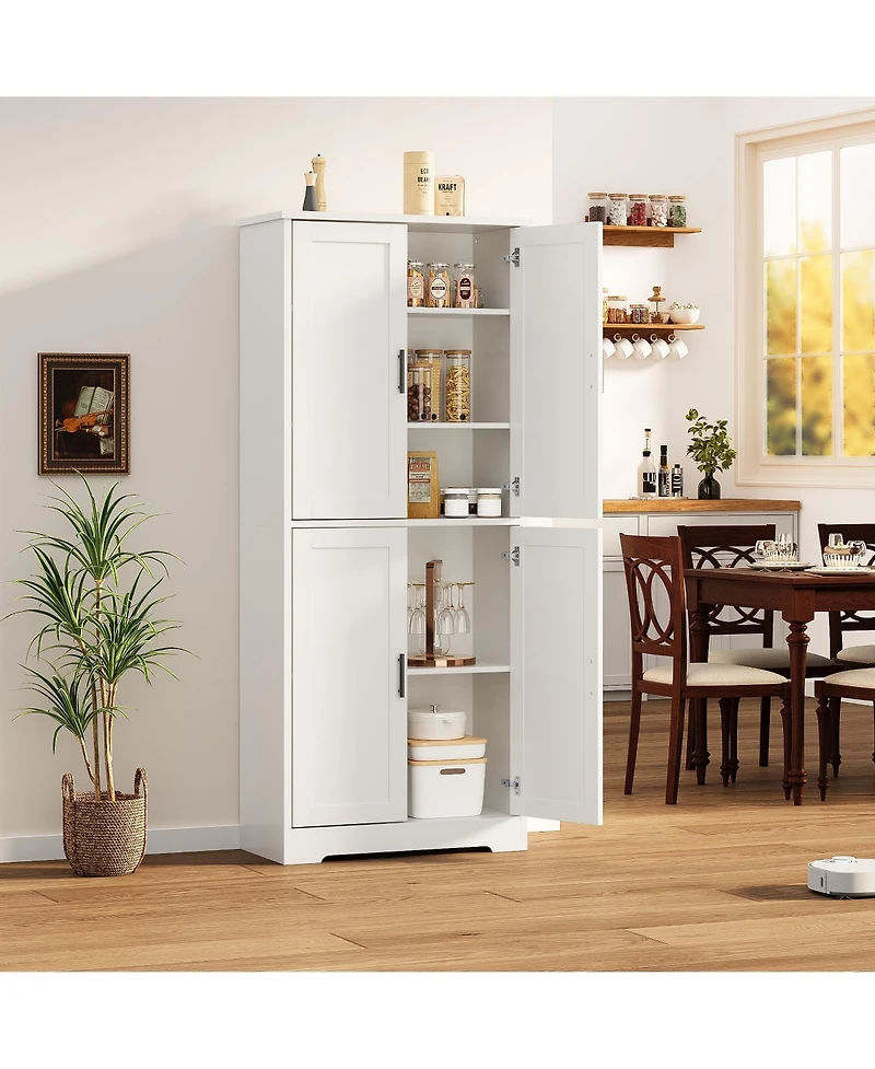homfan Kitchen Pantry Cabinet 70" Tall Storage with Doors and Adjustable Shelves, Freestanding Cupboard for Living Room and Dining Room