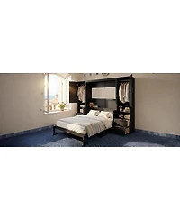 Streamdale Furniture Queen Size Murphy Bed with Closet, Drawers, and Shelves - Oak Veneer