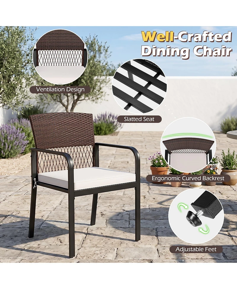 Gymax Outdoor Dining Chairs Set of 4 With Sturdy Metal Frame and Sponge Padded Cushion