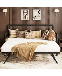 homfan Daybed with Trundle, Twin Daybed with Pop Up Trundle Set, Metal Twin Bed Frame with Steel Slat Support, Easy Assembly