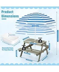 homfan 4 1 Kids Sand and Water Table, Wooden Sensory Activity Table with Removable Umbrella for Toddlers