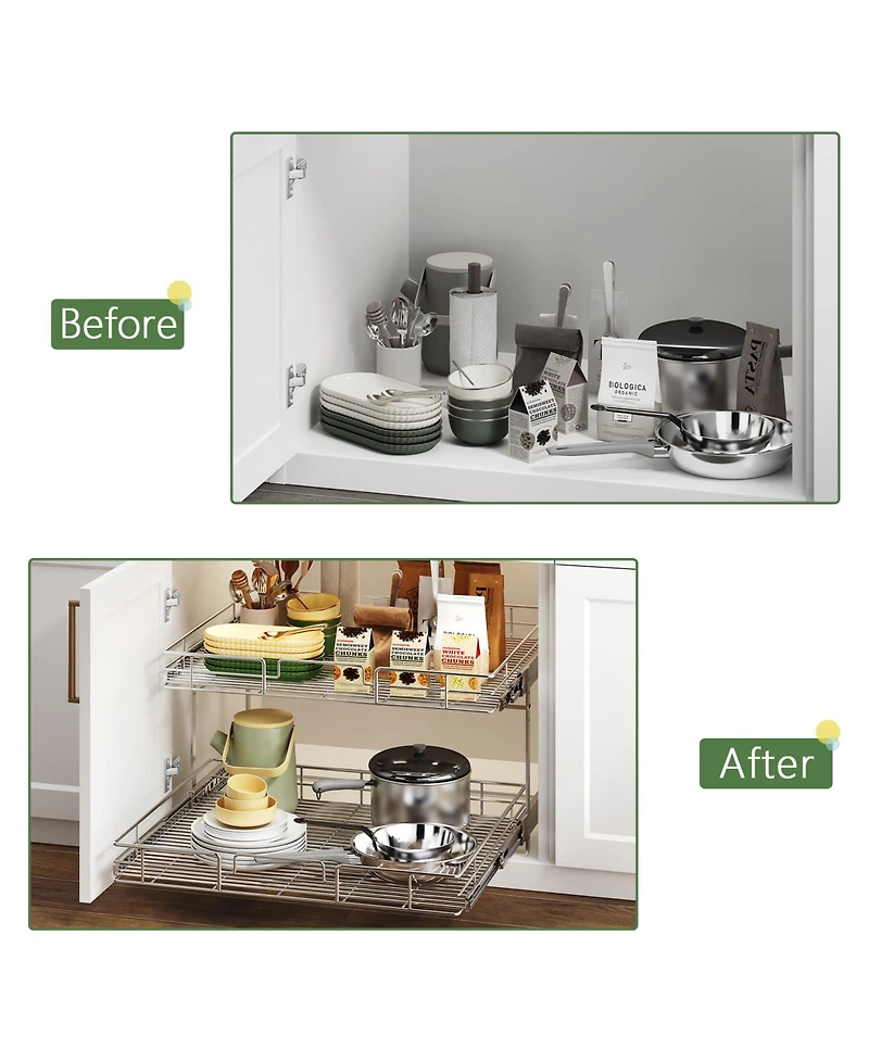Lovmor 2 Tier Individual Pull Out Cabinet Organizer Slide Kitchen Storage Sliding Shelves