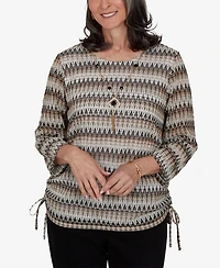 Alfred Dunner Women's Travel Advisory Biadere Textured Top With Necklace