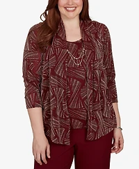 Alfred Dunner Women's Union Square Shimmer Abstract Two One Top With Necklace