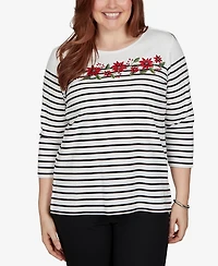 Alfred Dunner Women's Classic Poinsettia Stripe Knit Top